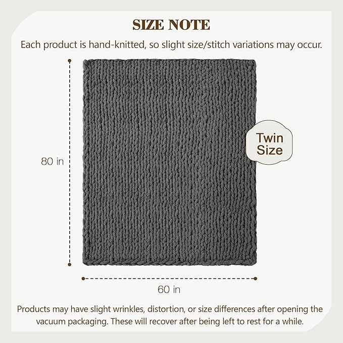 Carriediosa Chunky Knit Throw Blanket 60" X 80" Twin, 100% Hand Made Large - Image 3