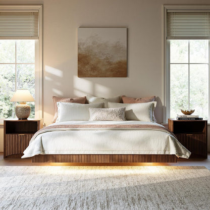 evermagin 12in high walnut king floating bed frame, side view