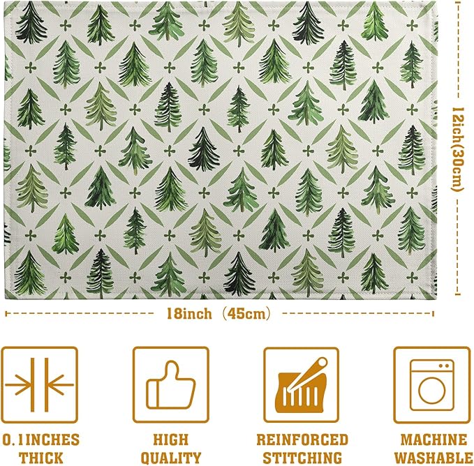 Sage Green Pine Tree Christmas Placemats Set of 4 Xmas Farmhouse Rustic Style - Image 4
