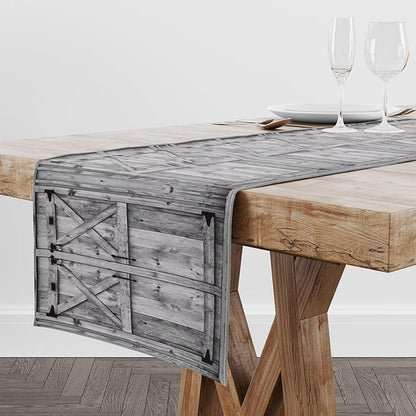 Rustic Barn Door Table Runner Farmhouse Wooden Door Wood Vintage Theme Print - Image 2