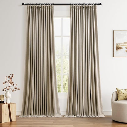 Pinch Pleated Linen 100% Blackout Curtains 108 Inches Long Floor to Ceiling by Joywell