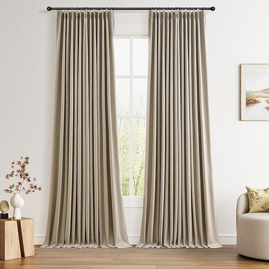 Pinch Pleated Linen 100% Blackout Curtains 108 Inches Long Floor to Ceiling by Joywell