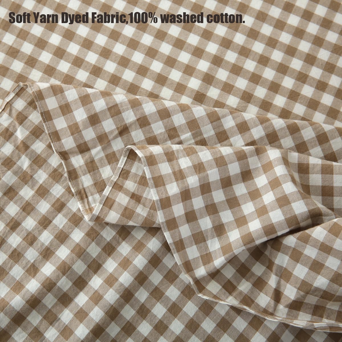 silnuo taupe/white plaid bed skirt gingham dust ruffle showing dimensions