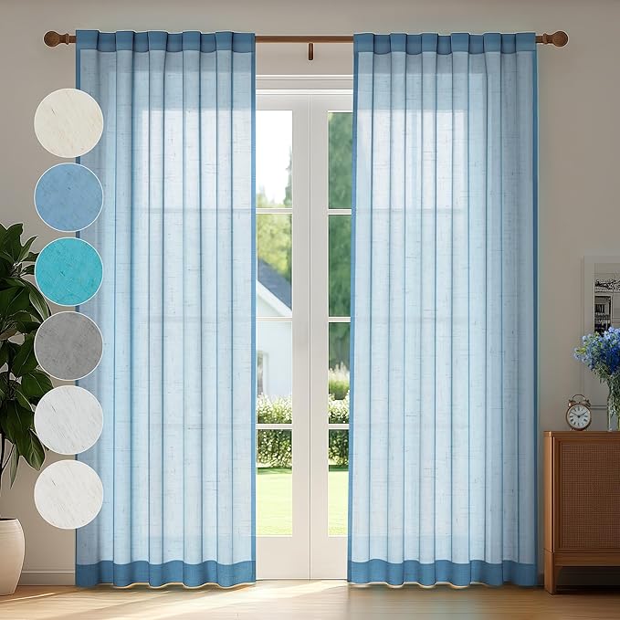 Deconovo Faux Linen Semi Sheer Curtains, 52x84 Inch Long, Light Filtering Voile by Deconovo