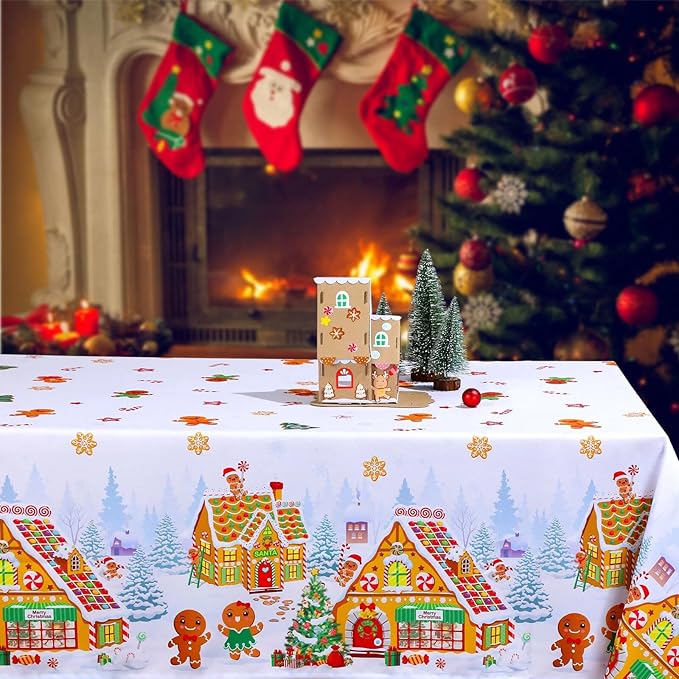 Tiamon 60 x 104 Inch Christmas Gingerbread Tablecloth Reusable Gingerbread Man - Image 7