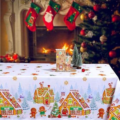 Tiamon 60 x 104 Inch Christmas Gingerbread Tablecloth Reusable Gingerbread Man - Image 7