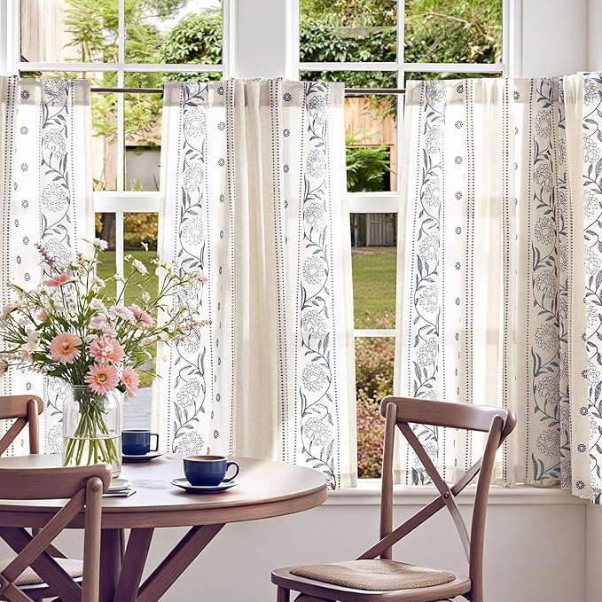 jinchan Winslow Linen Curtains 45 Inch Length Small Window Curtains Embroidered - Image 3