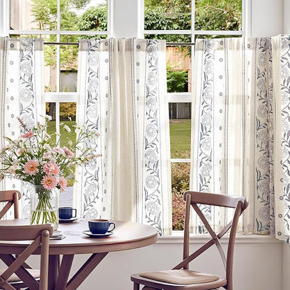 jinchan Winslow Linen Curtains 45 Inch Length Small Window Curtains Embroidered - Image 3
