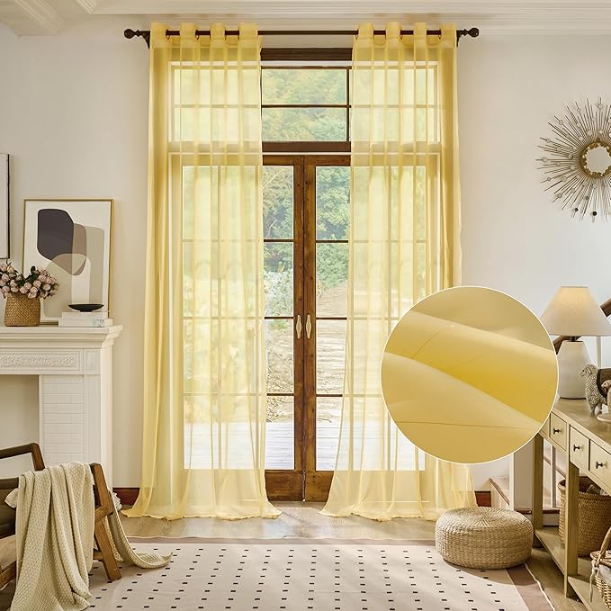 Foil Stripe Mustard Sheer Curtains 108 inches Length 2 Panels by MISSTIAM