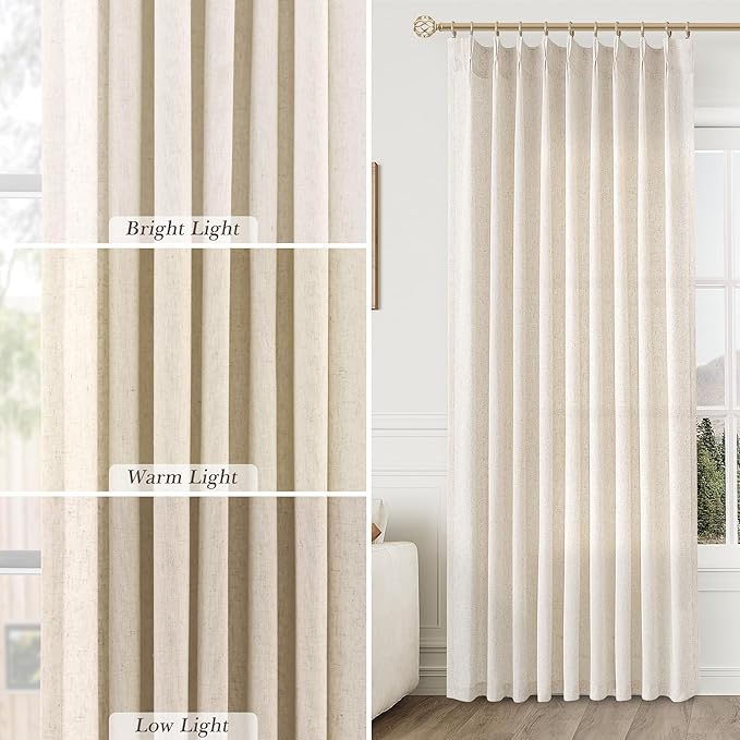 Short Natural Pinch Pleated Linen Kitchen Curtains 30 Inch Length 2 Panels Set - Image 3