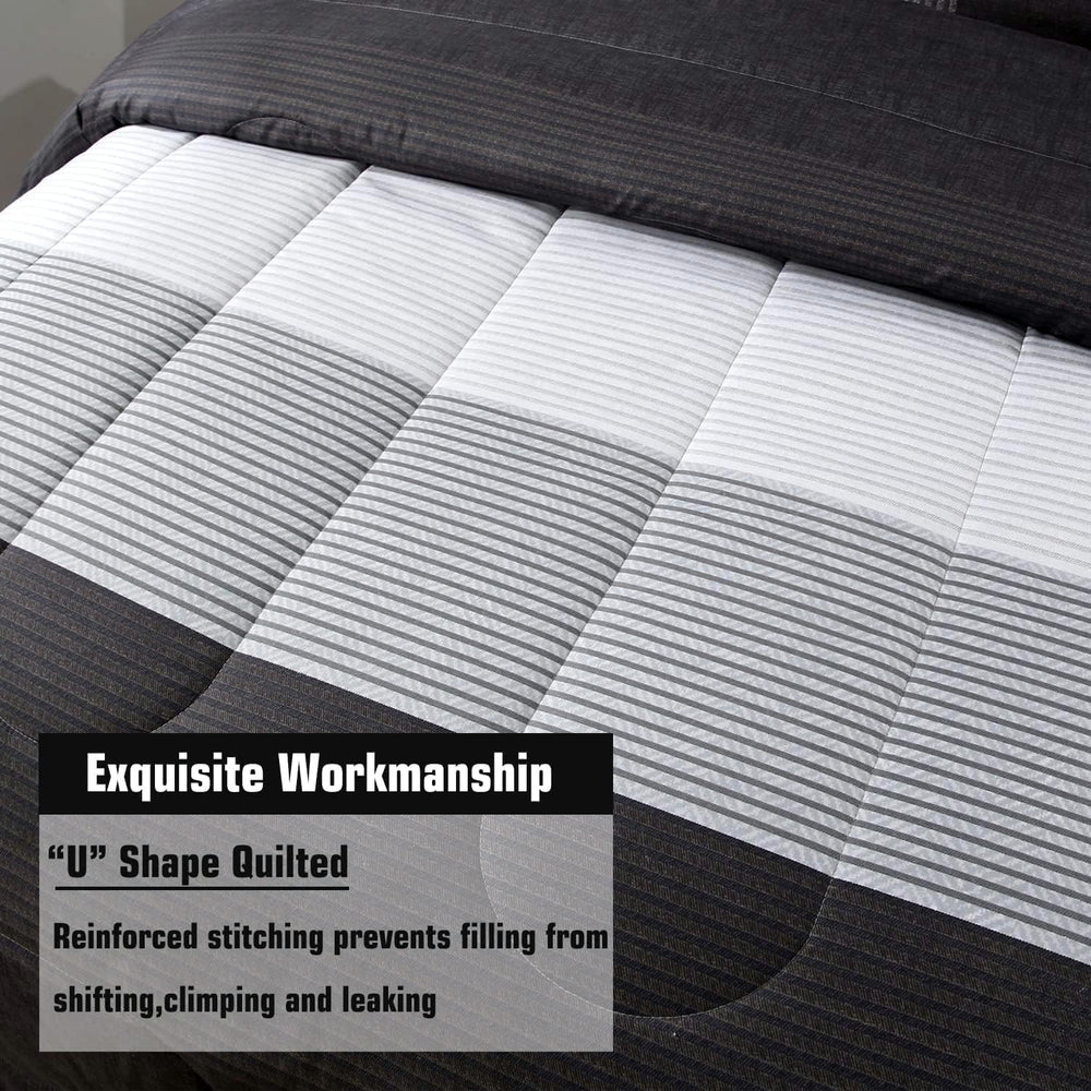 PERFEMET Black Twin Comforter Set, 3 Pieces Striped Pattern Bedding Set Mascu...