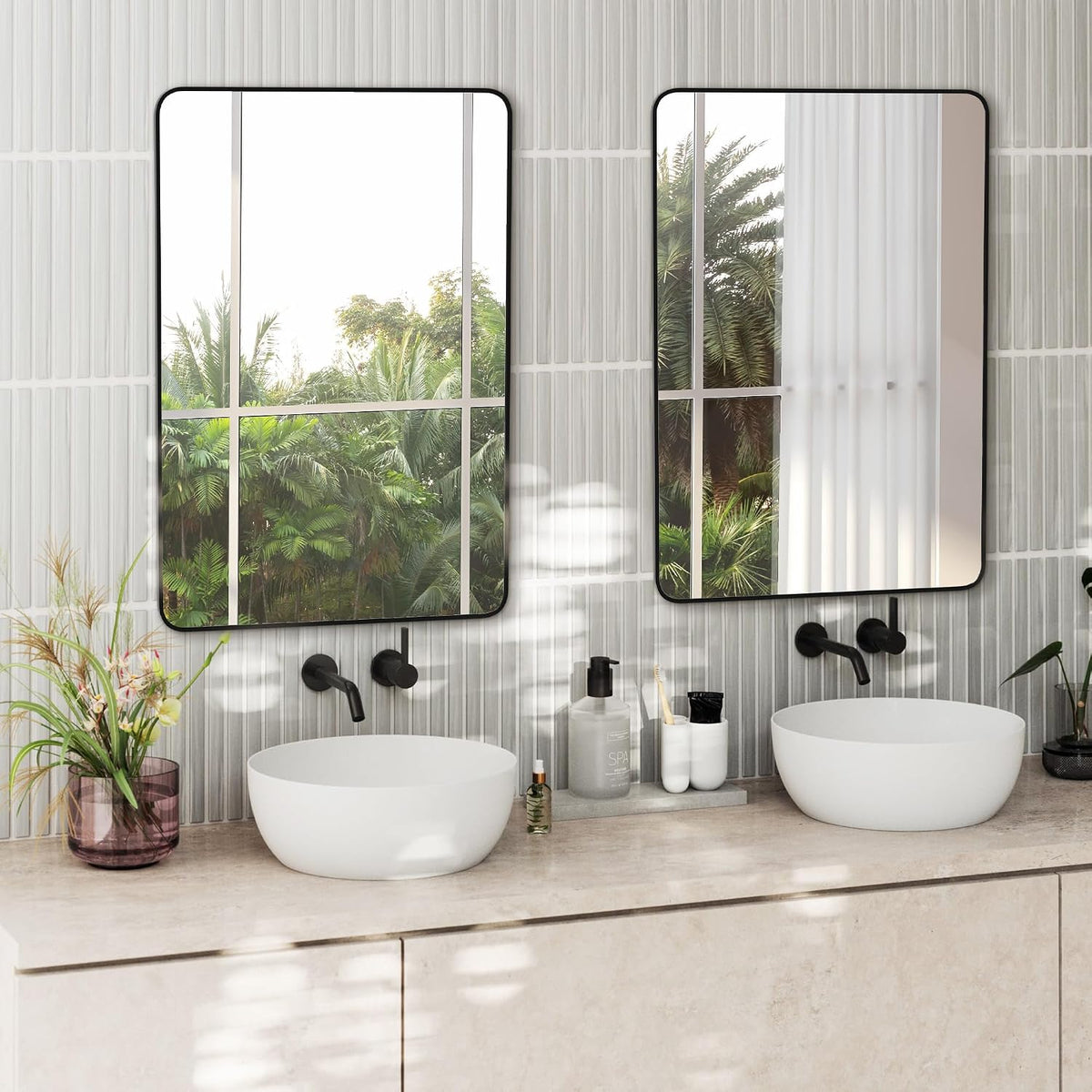 delma bathroom vanity mirror, black framed mirror for, front angle view