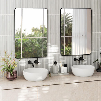 delma bathroom vanity mirror, black framed mirror for, front angle view