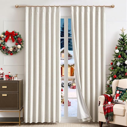 IVAPUPU Natural Pinch Pleated Full Blackout Curtains Linen Blend Room Darkening by IVAPUPU