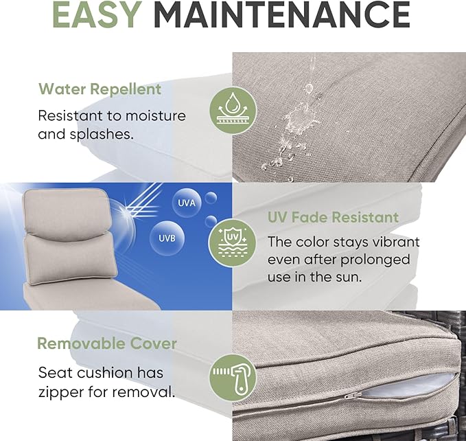 Outdoor Chair Cushion Set of 2, Waterproof Outdoor Seat Cushions 25x22 - Image 3