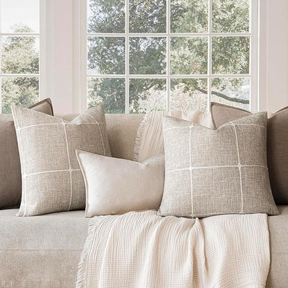 Foindtower Pack of 2 Decorative Faux Linen Jacquard Check Throw Pillow Covers - Image 7