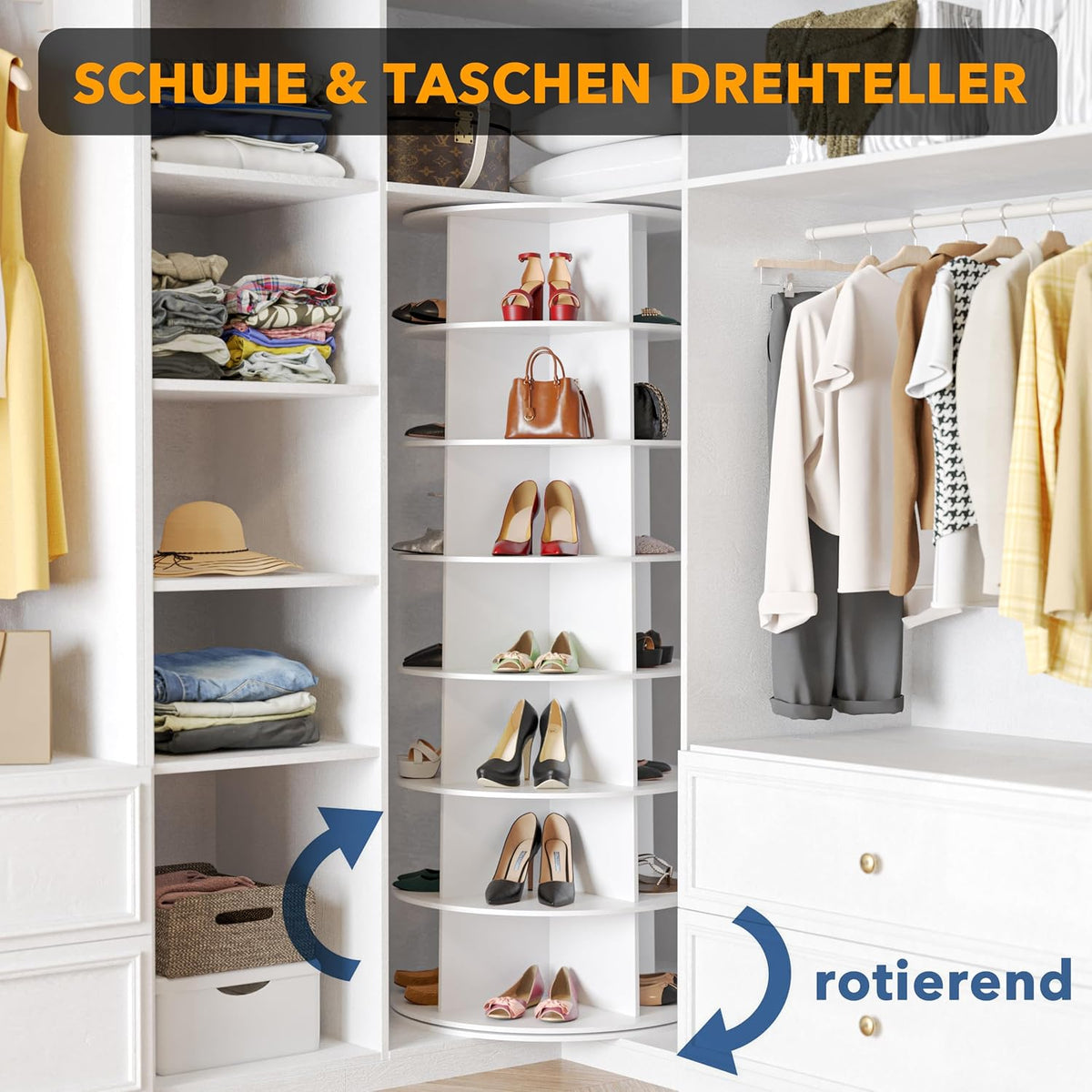 spaceaid 7 tier rotating shoe rack tower, spinning showing dimensions