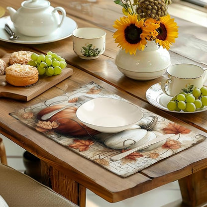 Fall Vintage Pumpkin Leaves Placemats Set of 4 Autumn Thanksgiving Harvest - Image 6