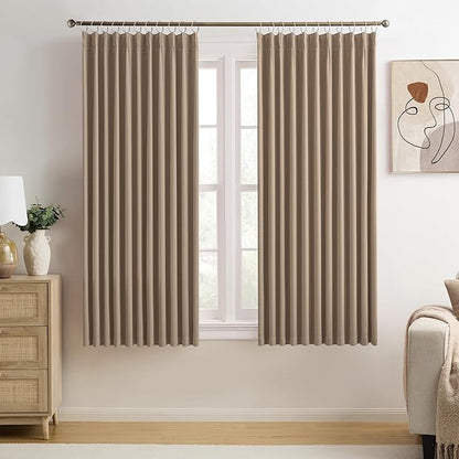 KEQIAOSUOCAI Cappuccino Pinch Pleated 72 Inch Wide Curtains 72 x 63, Thermal by KEQIAOSUOCAI