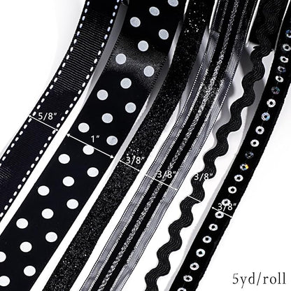 LaRibbons Black Ribbons for Crafts 6 Rolls Assorted Black Ribbons - Image 8