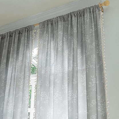 ENJOYBRIDAL Floral Curtains 96 Inches Long Grey Light Filtering Drapes Rod - Image 4
