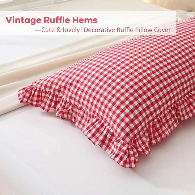 Red White Plaid Gingham Body Pillow Cover - Image 4