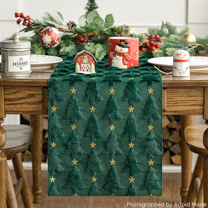 Artoid Mode Christmas Trees Stars Green Soft Plush Faux Fur Jacquard Christmas - Image 5