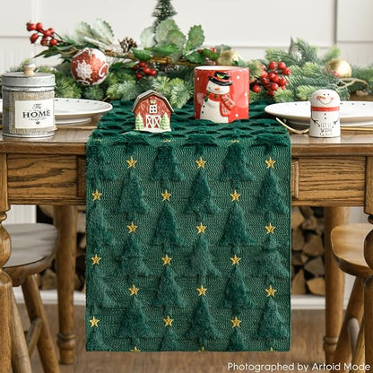 Artoid Mode Christmas Trees Stars Green Soft Plush Faux Fur Jacquard Christmas - Image 5