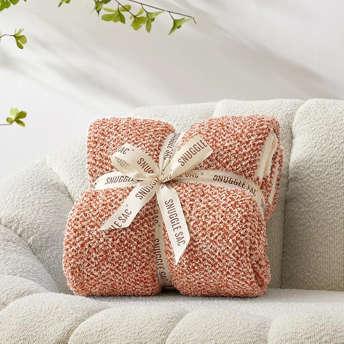 Snuggle Sac Orange Fall Blanket Twin Size, Oversized Soft Warm Cozy Knit - Image 5