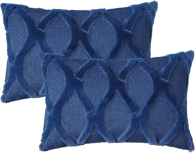 decorUhome Throw Pillow Covers 12x20 Inch Set of 2, Soft Plush Faux Fur Wool - Image 7