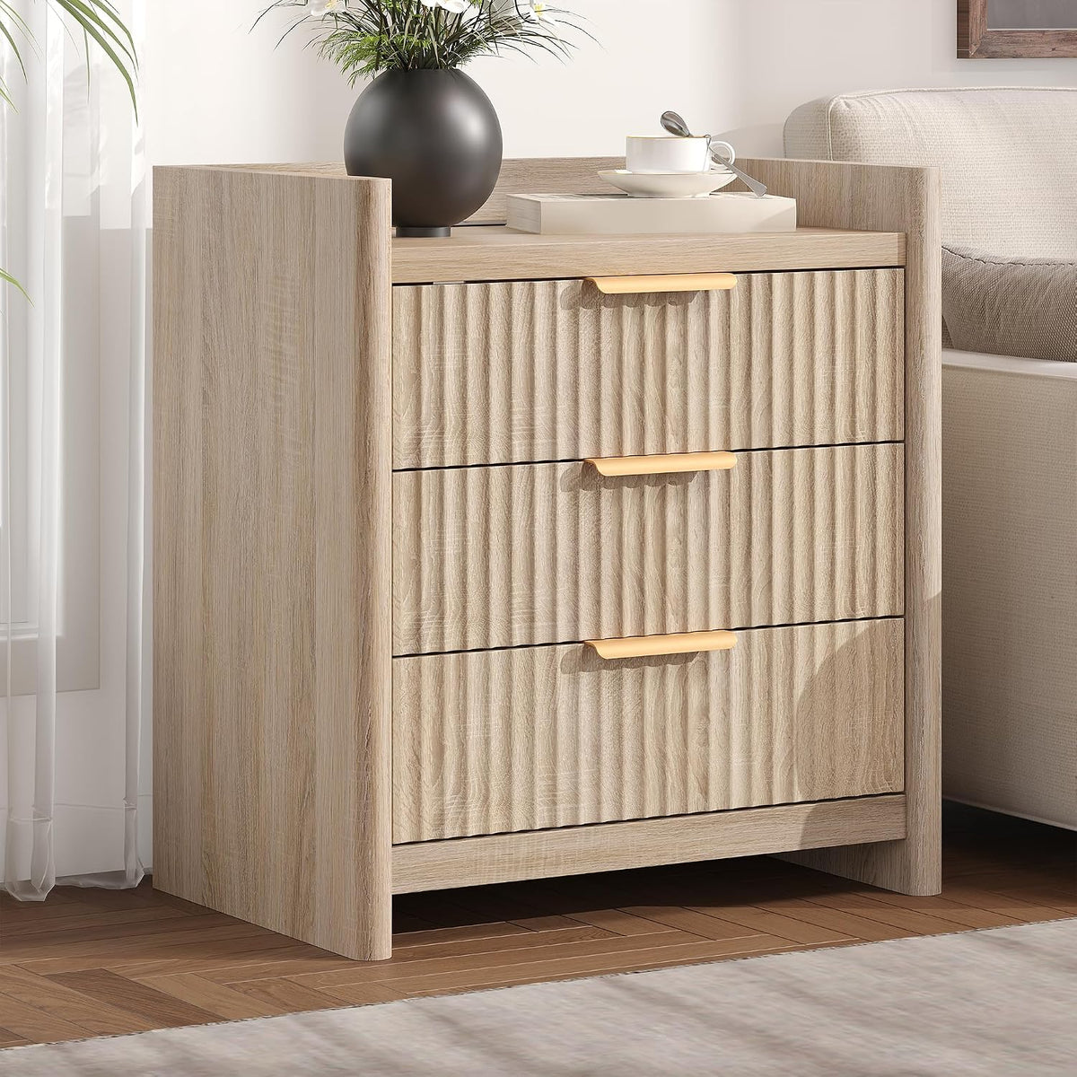 25.9" fluted nightstand with charging station, large bedside, main product view