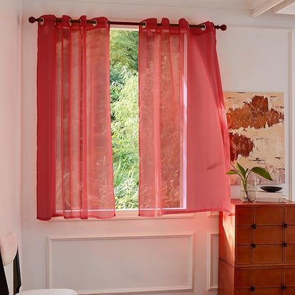 Foil Stripe Red Sheer Curtains 72 inches Length 2 Panels by MISSTIAM