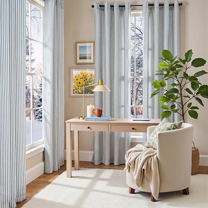 Vangao Linen Striped Curtains Boho Tickingstripe Light Filtering Window - Image 9