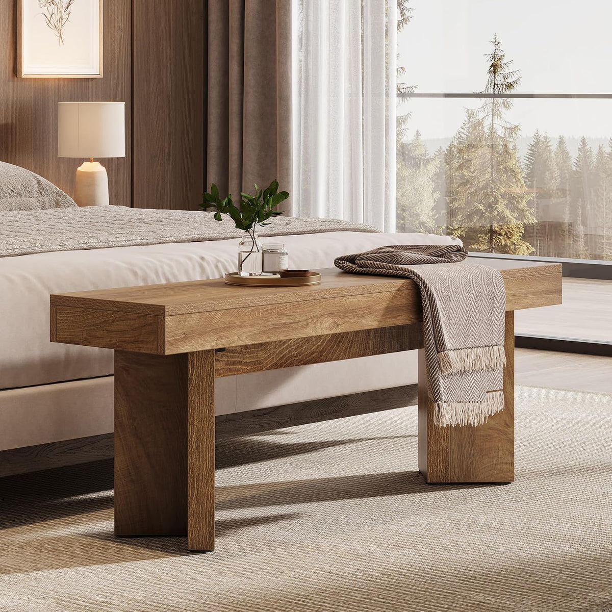 tribesigns 47" wooden entryway bench, farmhouse indoor end, close-up detail