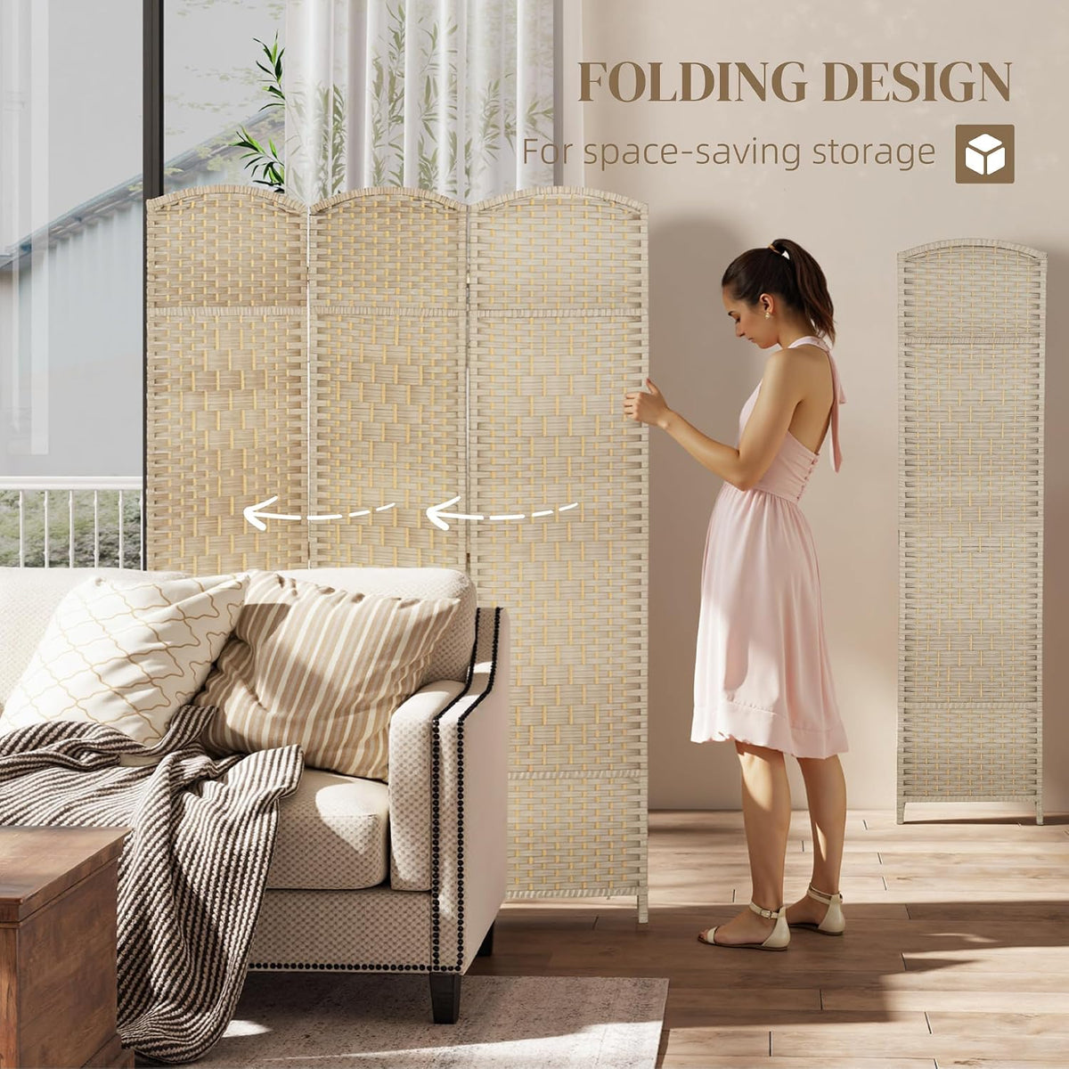 homcom 3 panel room divider 6 ft privacy, close-up detail