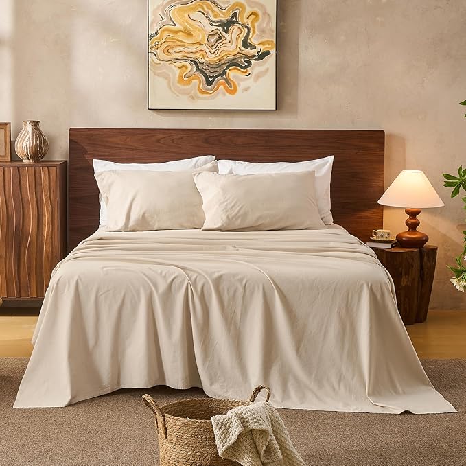100% Linen Sheets King Size, Breathable & Durable 4-Piece Bed Flax Sheet Set by overket
