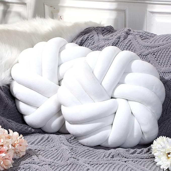 Fumete 2 Pcs 14 Inches Knot Pillow Round Throw Soft Plush Knot Ball Pillow - Image 5
