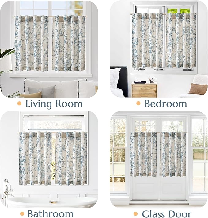 jinchan Linen Floral Tier Curtains 36 Inch Farmhouse Botanic Cafe Curtains - Image 3