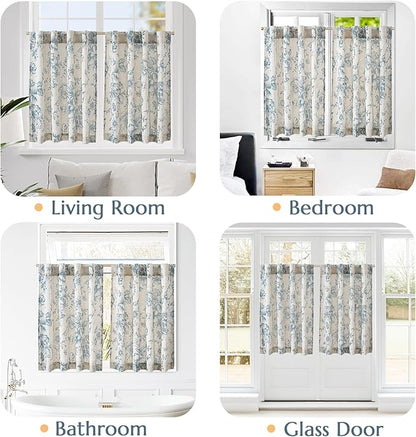 jinchan Linen Floral Tier Curtains 24 Inch Farmhouse Botanic Cafe Curtains - Image 4