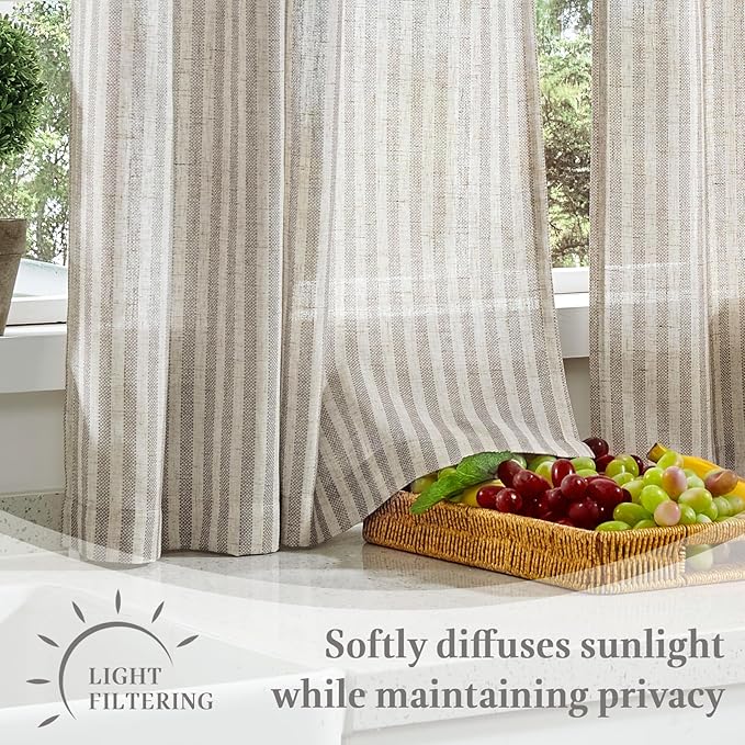 jinchan Striped Linen Kitchen Curtains - Image 6