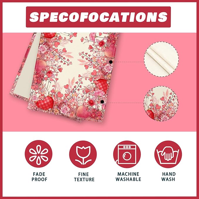 XCHI Wild Flowers Love Hearts Valentine’s Day Table Runner Table Decoration - Image 5
