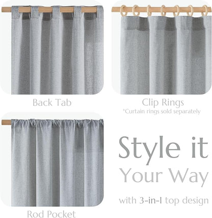 jinchan Grey Linen Blend Curtains 63 inch Length 2 Panels - Image 5