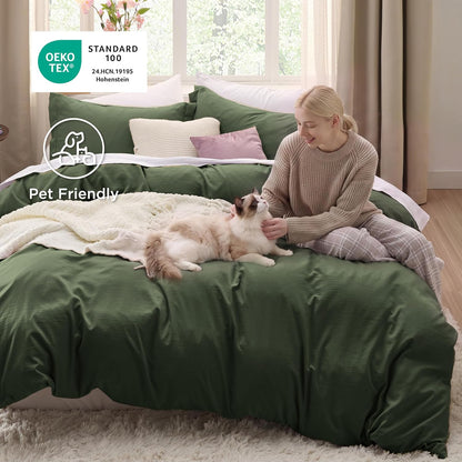 bedsure prewashed duvet cover king, cotton-like bedding set on a desk or shelf