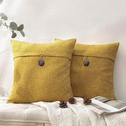 Phantoscope Pack of 2 Farmhouse Throw Pillow Covers Button Vintage Linen Solid by Phantoscope