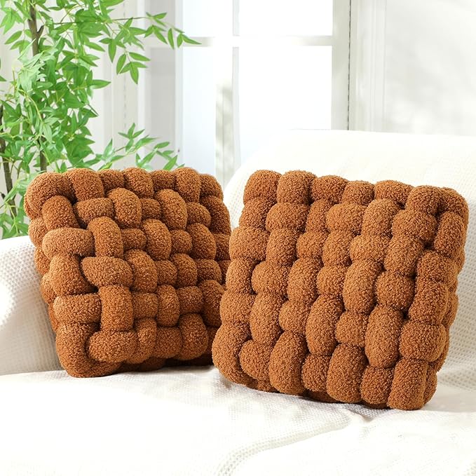 Wenqik 2 Pcs Knot Pillows Square Knotted Plush Throws Soft Accent Pillows by Wenqik