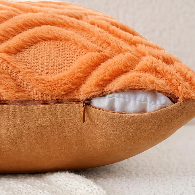 MIULEE Bright Orange Fall Throw Pillow Covers 16x16 Inch, Soft Plush Faux Wool - Image 3