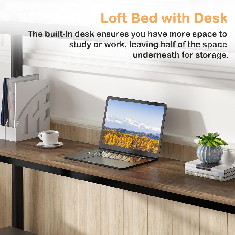 VECELO Loft Bed Twin Size with Desk, Black