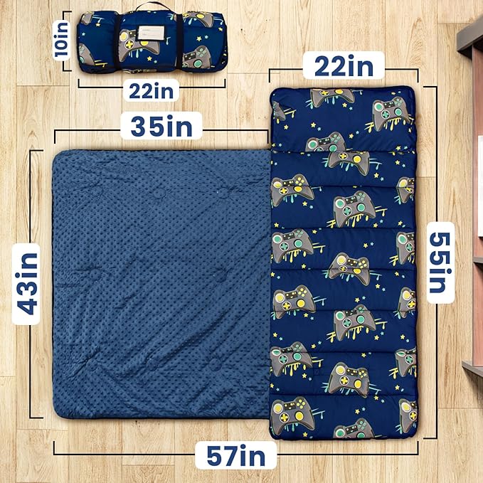 Toddler Nap Mat with Pillow and Minky Blanket, Large 55"x35" Sleeping Bag - Image 2
