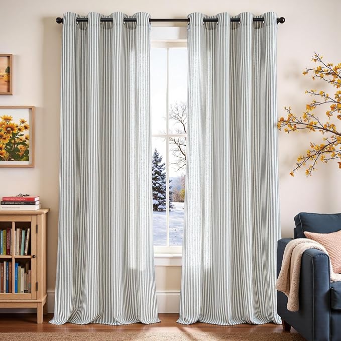 Vangao Linen Striped Curtains Boho Tickingstripe Light Filtering Window - Image 2