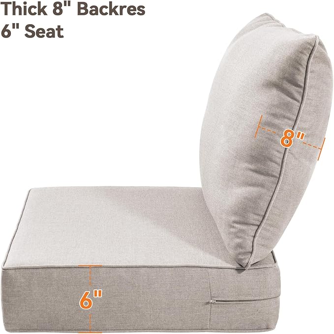 6" Thick Outdoor Cushions 24x24x6, 6-Set Deep Seat Patio Cushions - Image 4